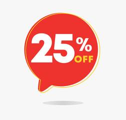 25% off. Discount icon. Special offer, promotion, sales tag. For stores, retail. Vector illustration