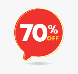 70% off. Discount icon. Special offer, promotion, sales tag. For stores, retail. Vector illustration
