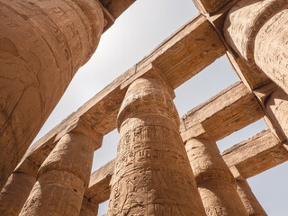 Big egyptian columns in the Karnak Temple, Luxor, Egypt.