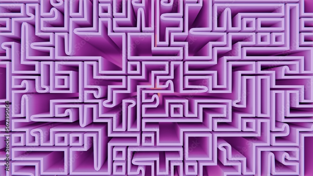 Poster 3d rendering square maze in top view. maze of conceptual money security and wealth success creation 