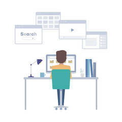 パソコンを利用するデジタルネイティブの男のイラスト素材｜mayucolor03