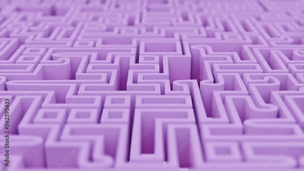 Poster 3d rendering square maze in top view. maze of conceptual money security and wealth success creation 