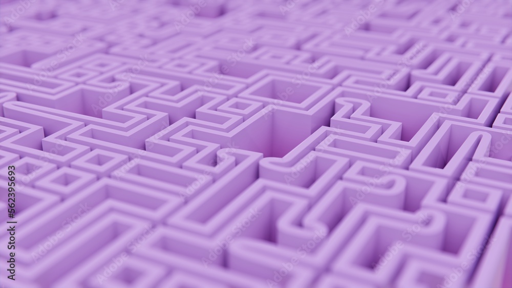 Poster 3d rendering square maze in top view. maze of conceptual money security and wealth success creation 