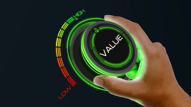 Value concept with knob button changing best to poor and reverse