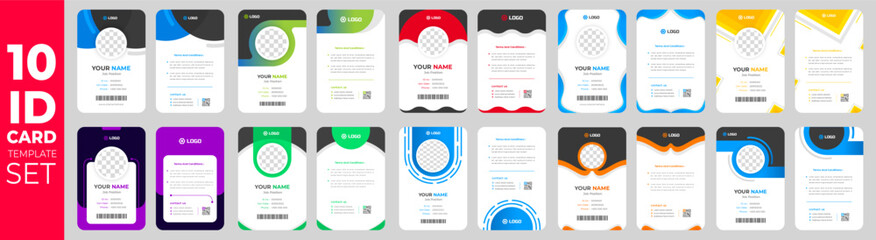 set of 10 Mega collection corporate business id card design template. business id card. id card bundle. Company employee id card set template.
