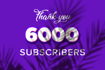 6000 subscribers celebration greeting banner with Purple and Pink Design