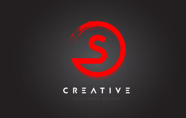 Red S Circular Letter Logo with Circle Brush Design and Black Background.