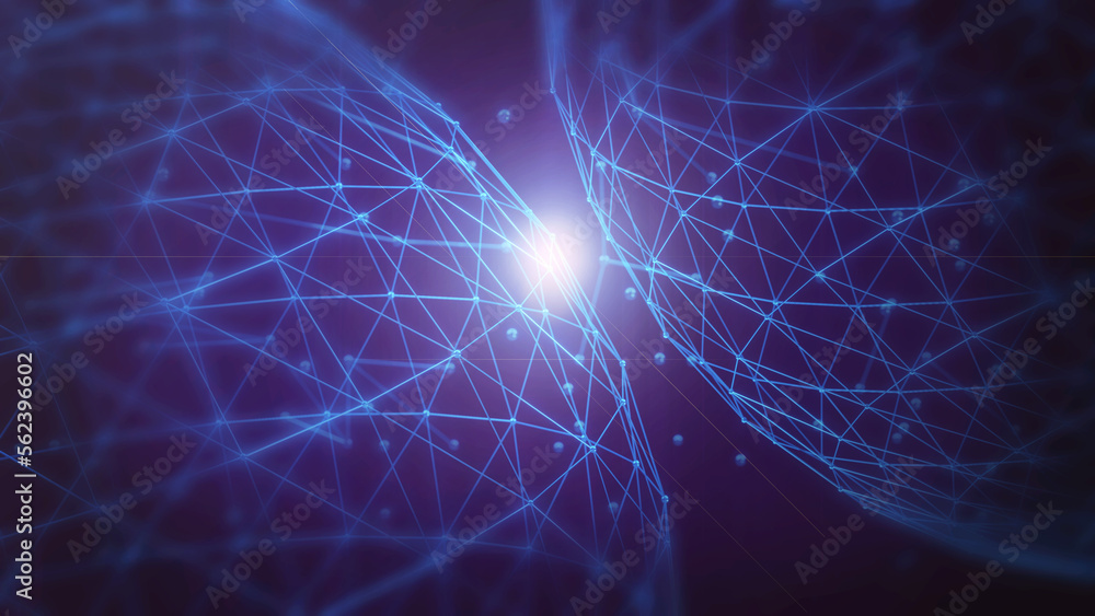 Poster concept the planets collide. out light flare on the line collide. earth. low poly blue. polygonal ab