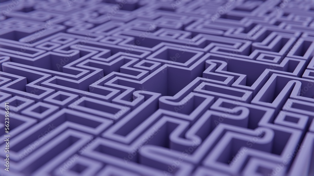 Poster 3d rendering square maze in top view. maze of conceptual money security and wealth success creation 