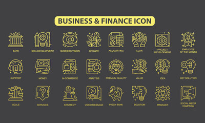 Finance icon. cash, saving, financial goal, Containing loan, profit, budget, mutual fund, earning money, and revenue icons. Solid icons collection. 