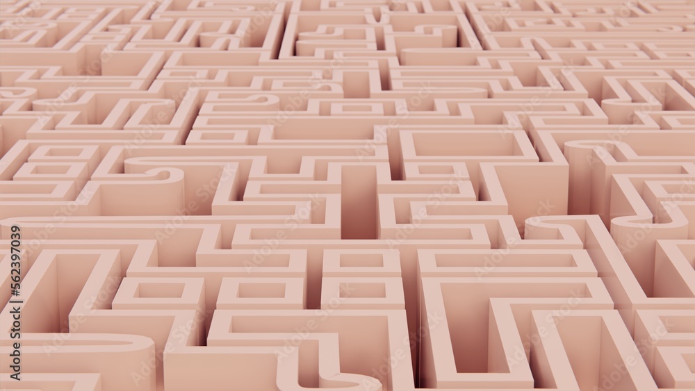 Poster 3d rendering square maze in top view. maze of conceptual money security and wealth success creation 
