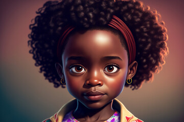 portrait of a cute black americam girl with curry hair generative ai