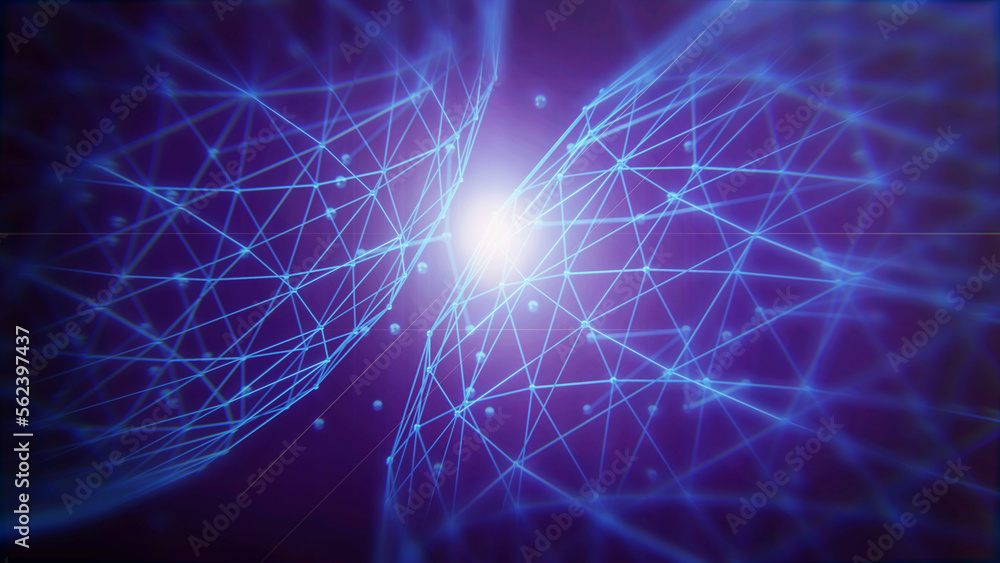 Poster concept the planets collide. out light flare on the line collide. earth. low poly blue. polygonal ab