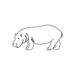 Vector illustration of hippo in line. One line art