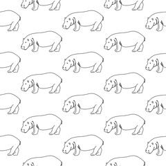 Vector seamless pattern with hippos. One line art