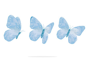 Obraz na płótnie Canvas blue watercolor butterflies hand drawn design