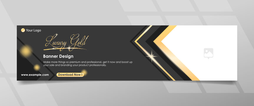 Black Colored Right Side Square Luxury Gold Banner Template
