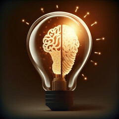brain in light bulb. idea and creativity concept. generative ai