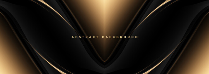 Luxury black and gold dark abstract background with golden elegant shapes and lines. Vector illustration