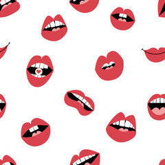 Seamless pattern made with lips. Various expressions. Valentine's day concept.