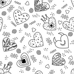 Seamless pattern made with various hearts doodles. Valentine's day concept.