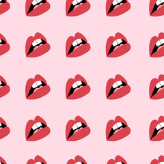 Seamless pattern made with lips. Various expressions. Valentine's day concept.
