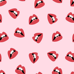 Seamless pattern made with lips. Various expressions. Valentine's day concept.