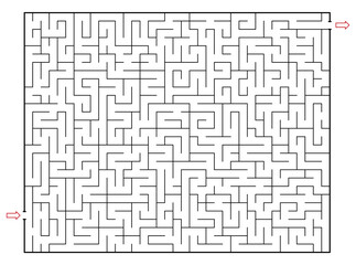 Not so easy Rectangle labyrinth with one entry and One exit (only one solution). Line maze game. Hard -Medium complexity. Kids maze puzzle, vector illustration