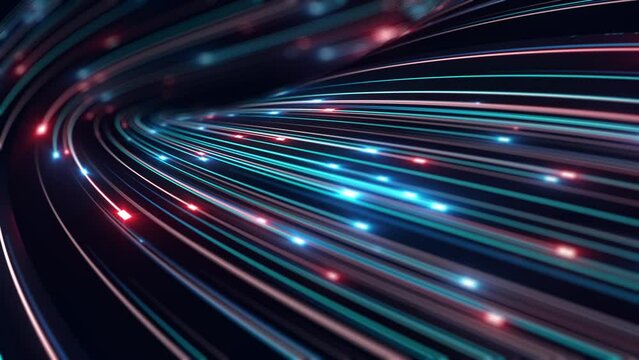 Abstract Technology Light Strokes Background/ 4k animation of abstract high technology background with glowing 3d light strokes with fast motion path trajectory following	
