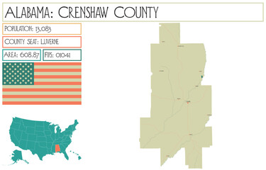 Large and detailed map of Crenshaw county in Alabama, USA.