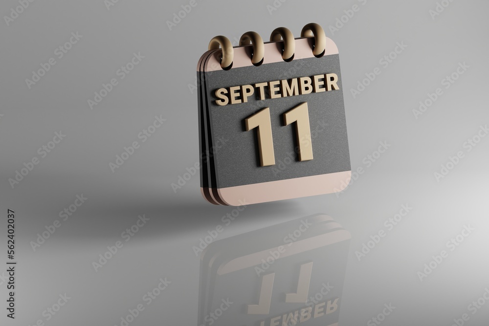 Poster standing black and golden month lined desk calendar with date september 11. modern design with golde