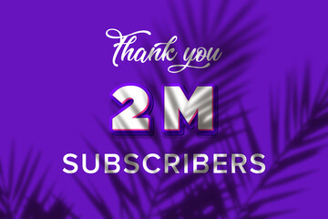 2 Million subscribers celebration greeting banner with Purple and Pink Design