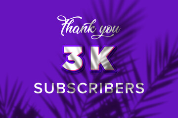 3 K  subscribers celebration greeting banner with Purple and Pink Design
