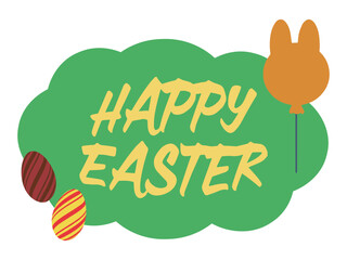 HAPPY EASTERの文字とタマゴとウサギ型風船のイラストのイースター向け素材