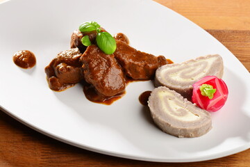 Venison fillets steak with cheese dumplings