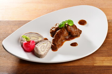 Venison fillets steak with cheese dumplings