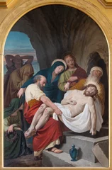Tuinposter VARALLO, ITALY - JULY 17, 2022: The painting Burial of Jesus in the church Collegiata di San Gaudenzio by Enrico Reffo from end of 19. cent. © Renáta Sedmáková