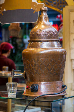 copper electric tea maker at Granb bazaar . Selective Focus.