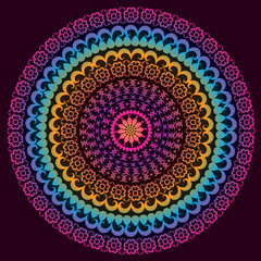 Colorful gradient vintage mandala on dark, vector