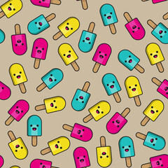 Seamless ice cream pattern on brown background