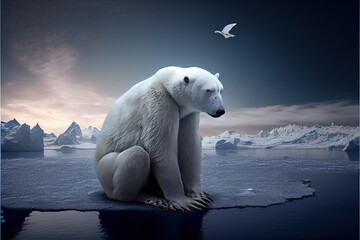 Melancholic Polar Bear on the Ice, Climate Change, Climate Issue, global warming