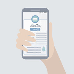 Technology concept with hand that holding smartphone with message notification.
