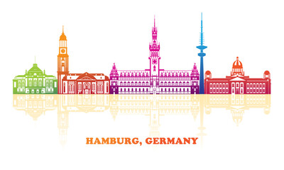 Colourfull Skyline panorama of city of Hamburg, Germany  - vector illustration