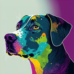 colorful dog head with isolated pop art backround