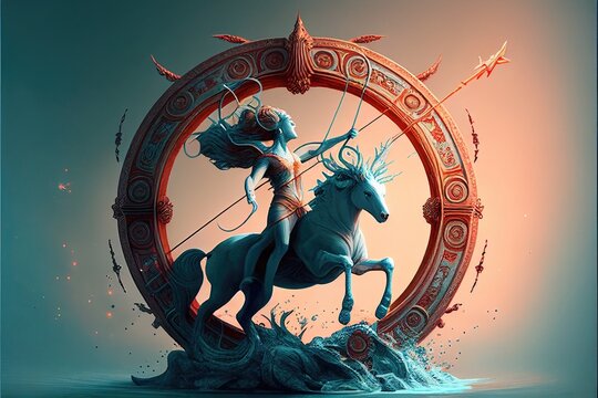 signo de sagit&aacute;rio, zod&iacute;aco, cosmos, sagit&aacute;rio, 3d, gerado por AI	