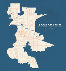 Obraz premium Sacramento California Map Vector Poster Flyer