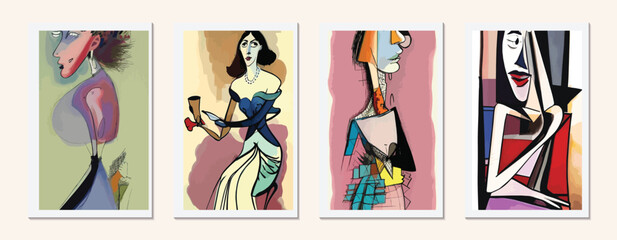 Graphic Art of a Beautiful Woman: A Modern Illustration in Black and White with a Cubist Twist