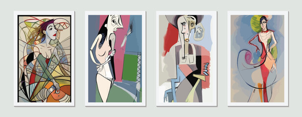 Graphic Art of a Beautiful Woman: A Modern Illustration in Black and White with a Cubist Twist