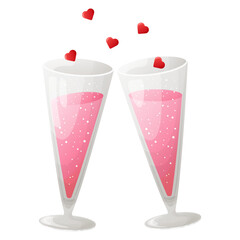 cartoon glasses with pink love elixir. element for postcard, menu, congratulations