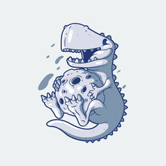 Dinosaur flying holding a comet vector illustration. Animal, dinosaur, funny design concept.